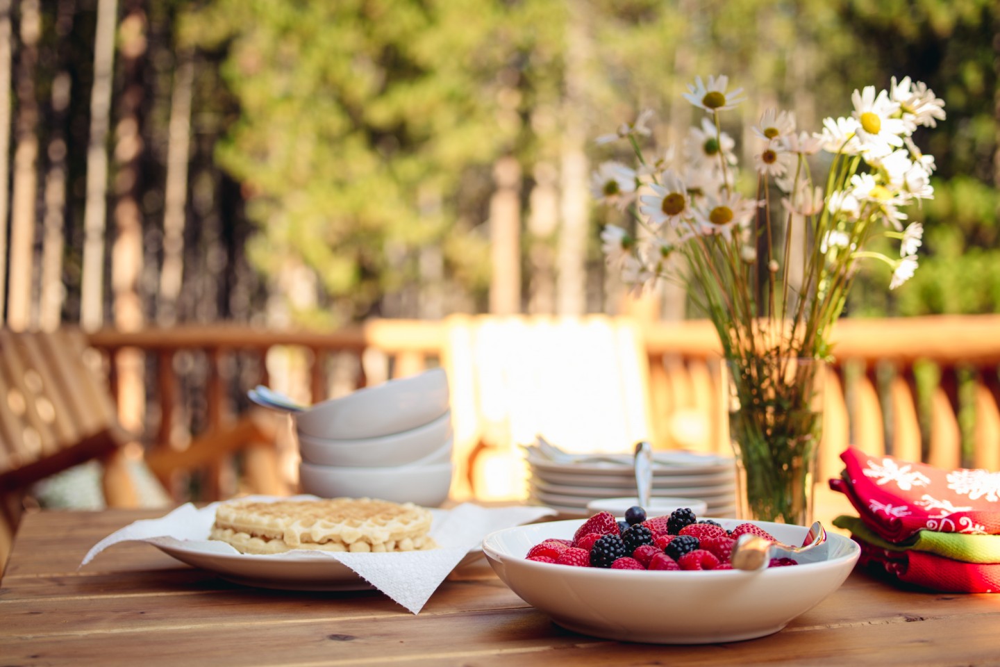 Breakfast on the deck in summer